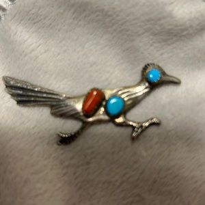 Navajo jewelry vintage Roadrunner brooch